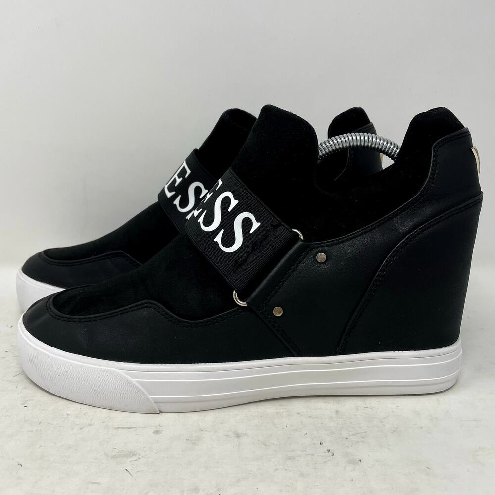 Guess Black Suede Leather Hidden Wedge Slip-On Sneakers Size 9
